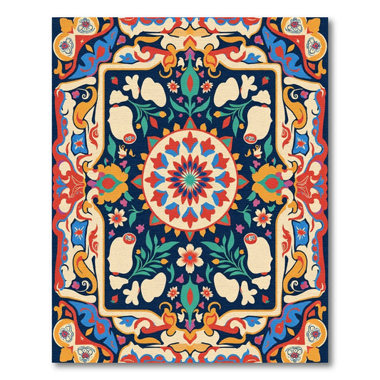 Ornate Floral Medallion Navy Rug