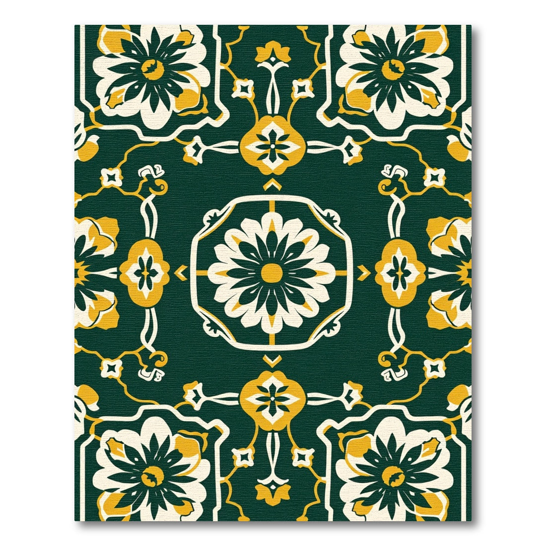 Ornate Emerald Floral Medallion Arrangement Rug