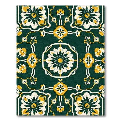 Ornate Emerald Floral Medallion Arrangement Rug