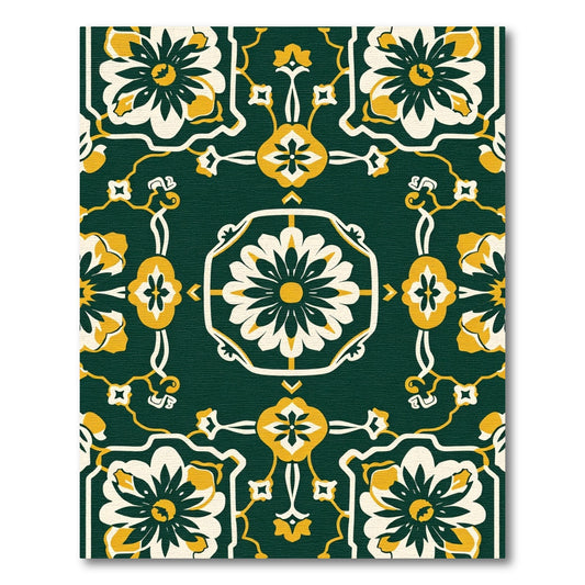 Ornate Emerald Floral Medallion Arrangement Rug