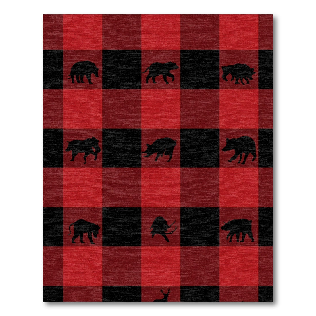 Red Black Plaid Wildlife Silhouette Rug