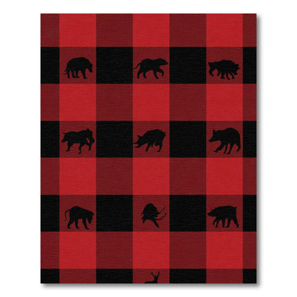 Red Black Plaid Wildlife Silhouette Rug