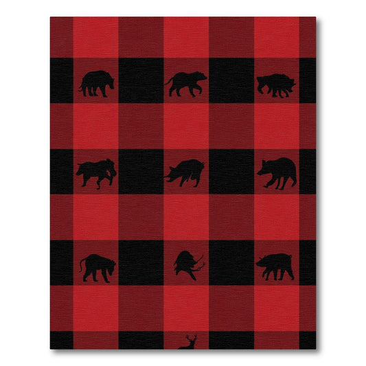 Red Black Plaid Wildlife Silhouette Rug