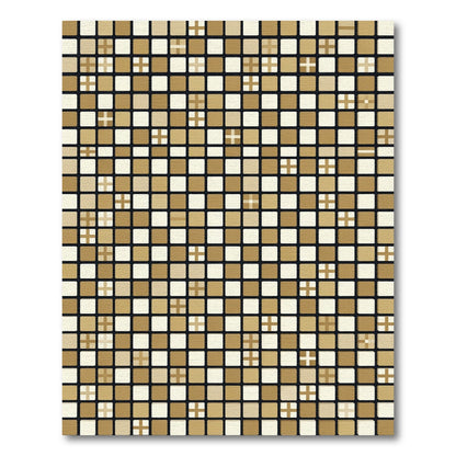 Golden Plaid Square Geometric Composition Rug