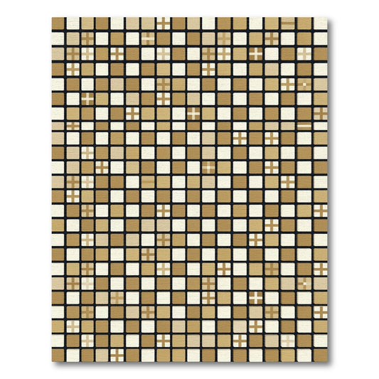 Golden Plaid Square Geometric Composition Rug