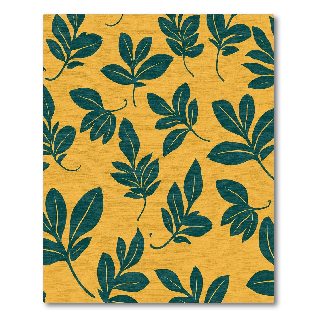 Teal Leafy Botanical Mustard Yellow Rug
