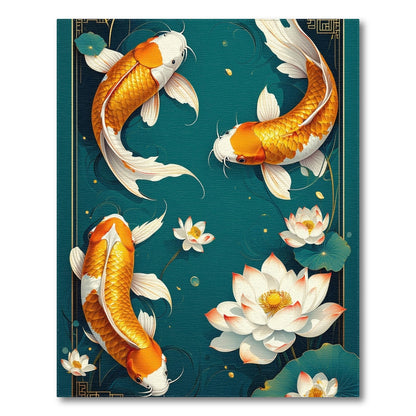 Floral Vintage Teal Koi Lotus Washable Area Rug