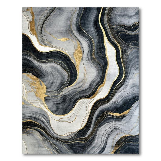 Gray Black Gold Vein Marble Rug