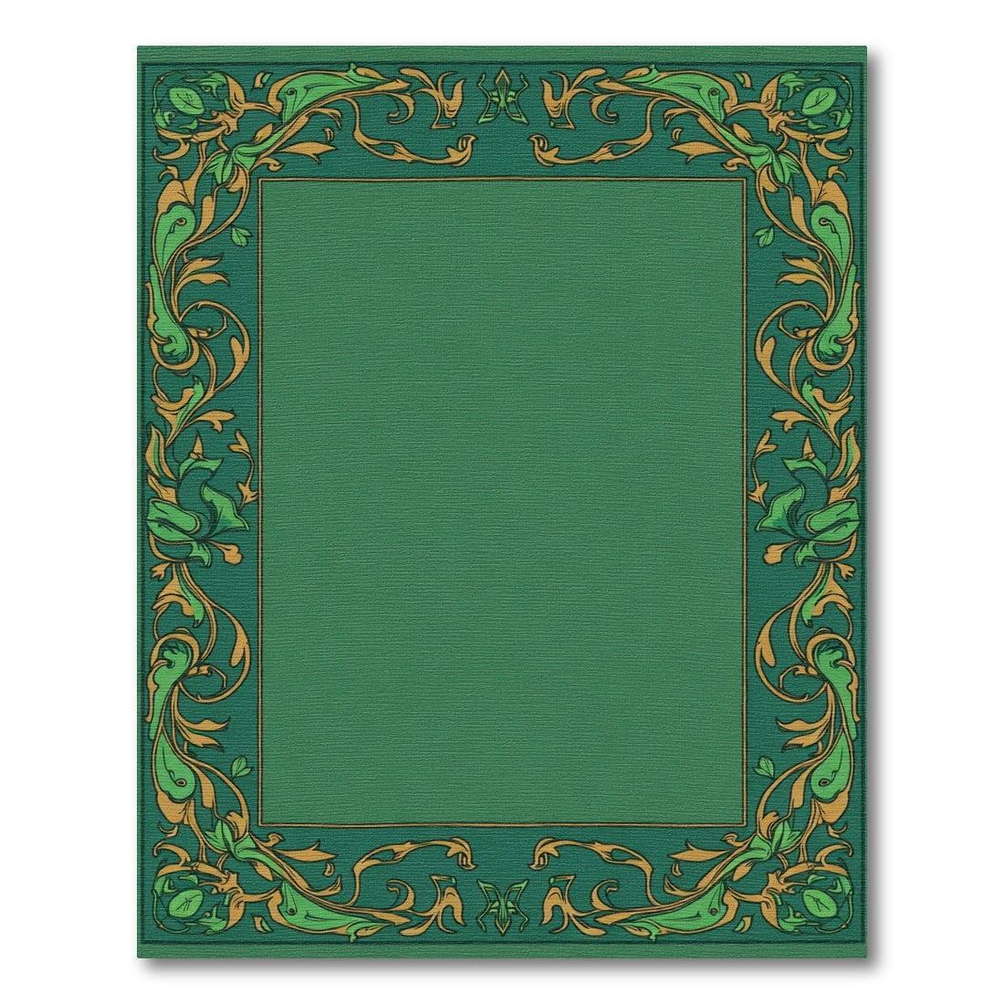 Emerald Green Golden Leaf Border Rug