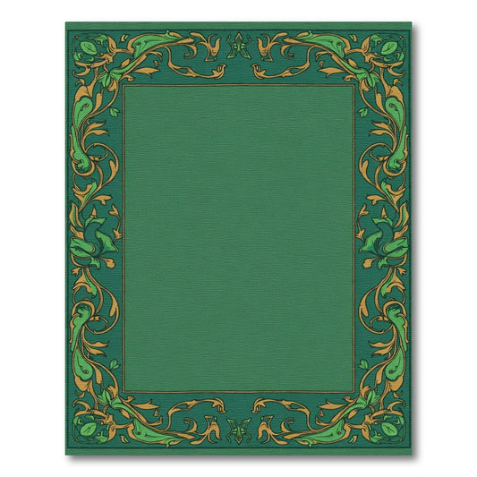 Emerald Green Golden Leaf Border Rug