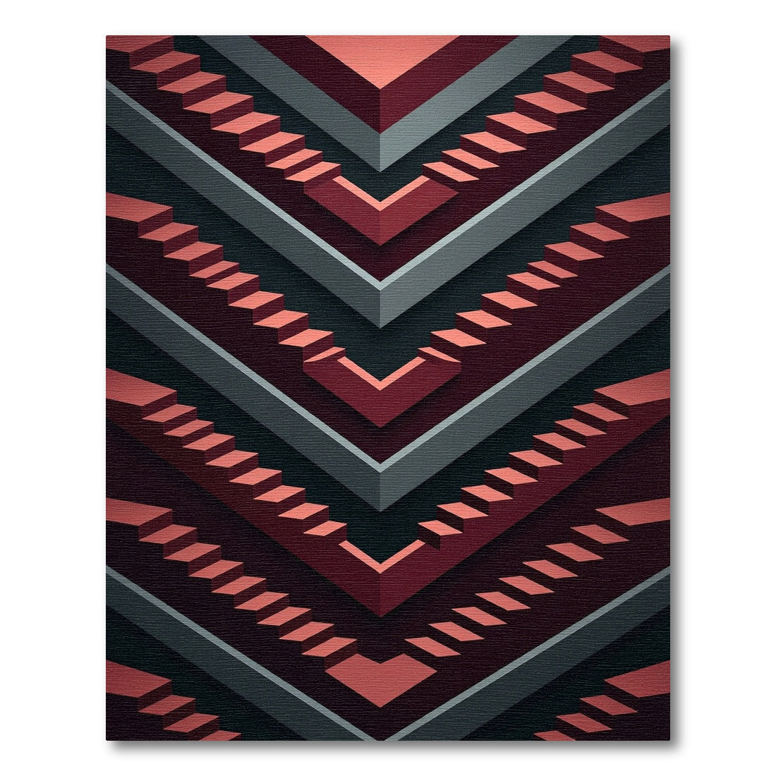 Crimson Staircase Optical Illusion Rug
