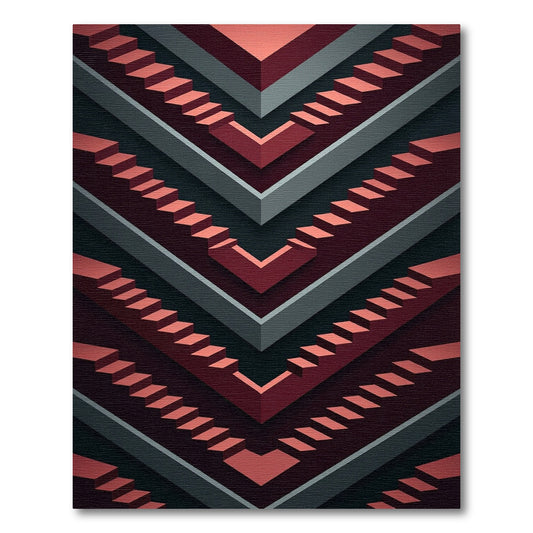 Crimson Staircase Optical Illusion Rug