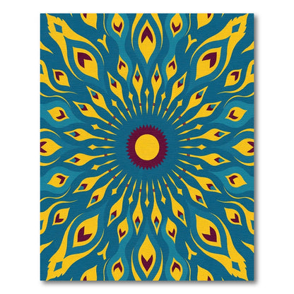 Radiant Teal Yellow Feathered Sun Rug