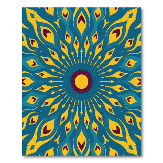 Radiant Teal Yellow Feathered Sun Rug