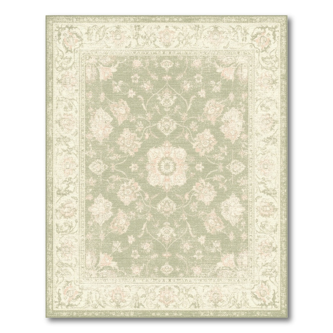 Sage Green Floral Vintage Area Rug