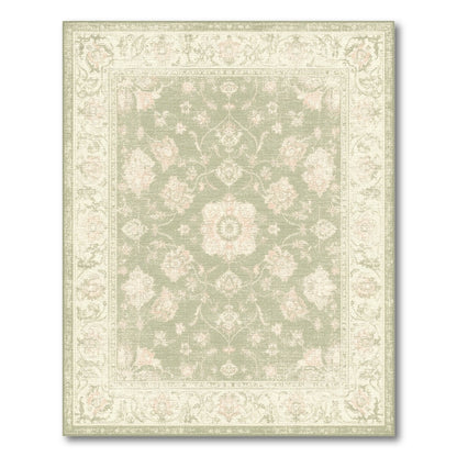 Sage Green Floral Vintage Area Rug