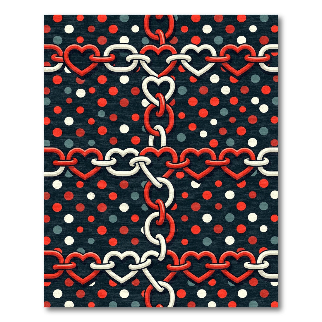 Red White Heart Chain Polka Dot Rug