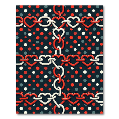 Red White Heart Chain Polka Dot Rug