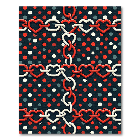Red White Heart Chain Polka Dot Rug
