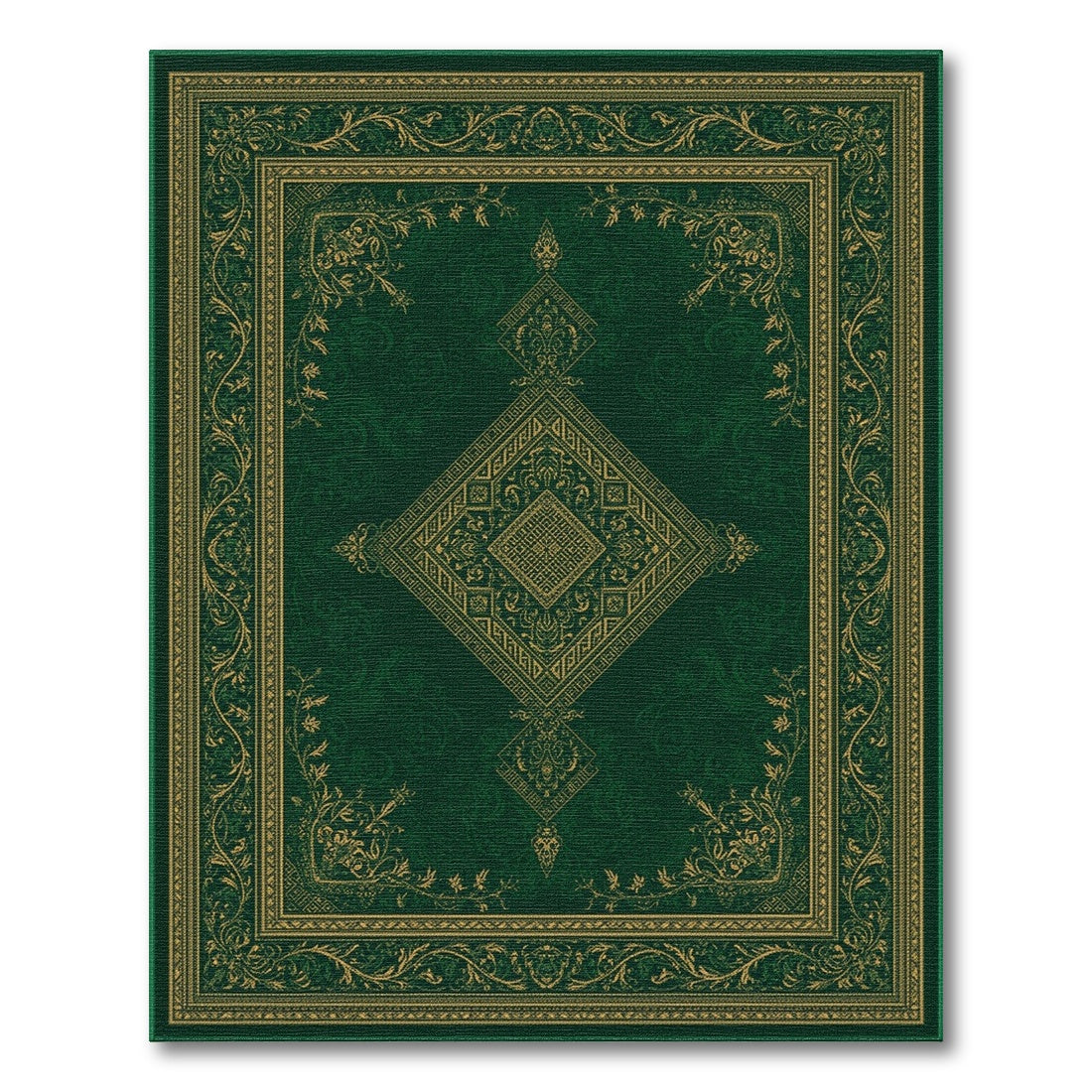 Green Persian Area Rug with Gold Medallion