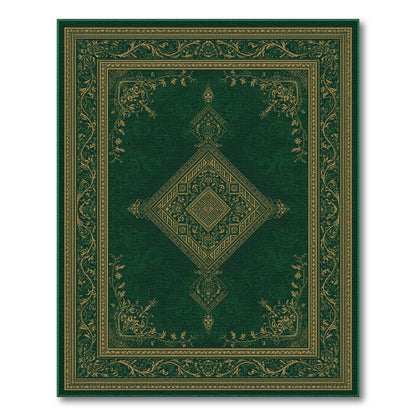 Green Persian Area Rug with Gold Medallion