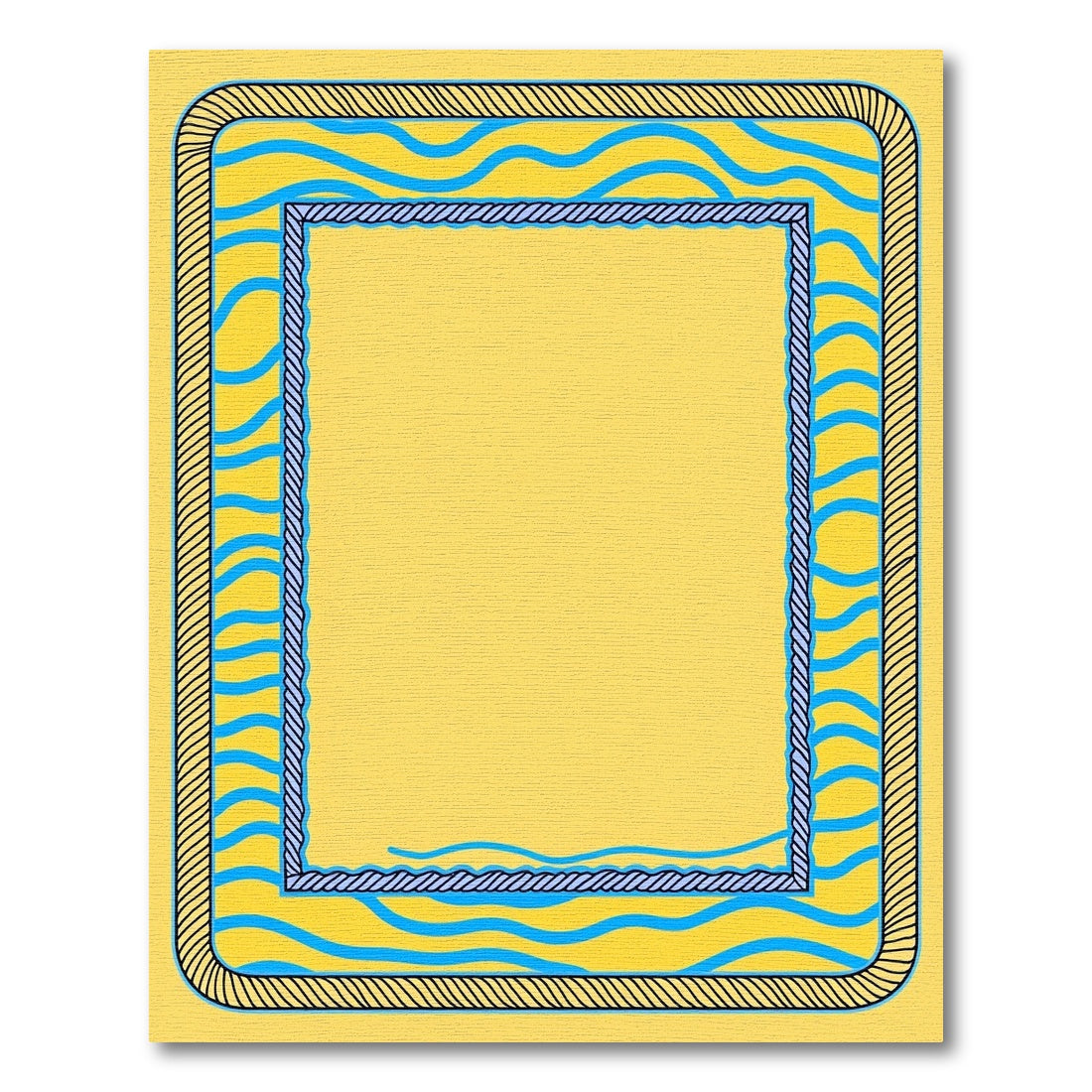 Bright Yellow Blue Wave Border Rug
