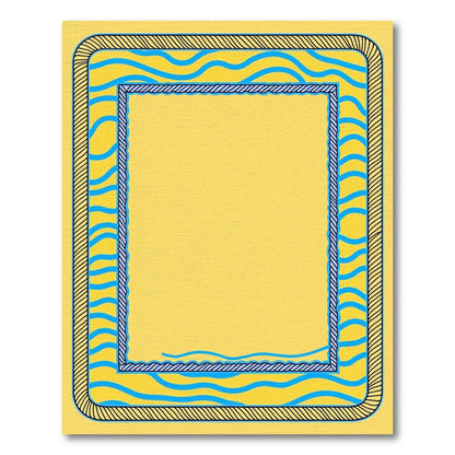 Bright Yellow Blue Wave Border Rug