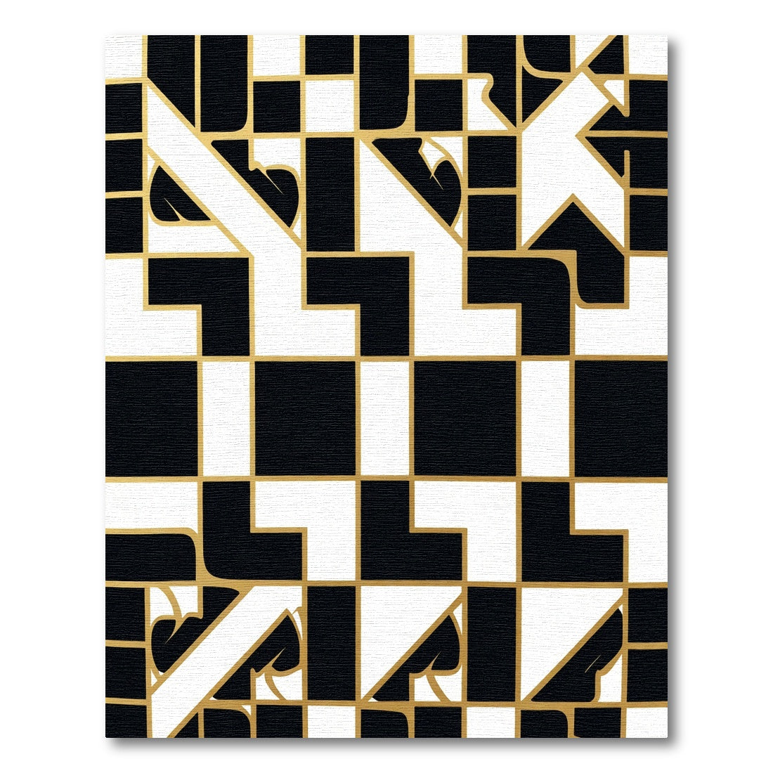 Bold Black White Gold Geometric Forms Rug