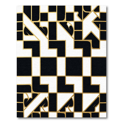 Bold Black White Gold Geometric Forms Rug