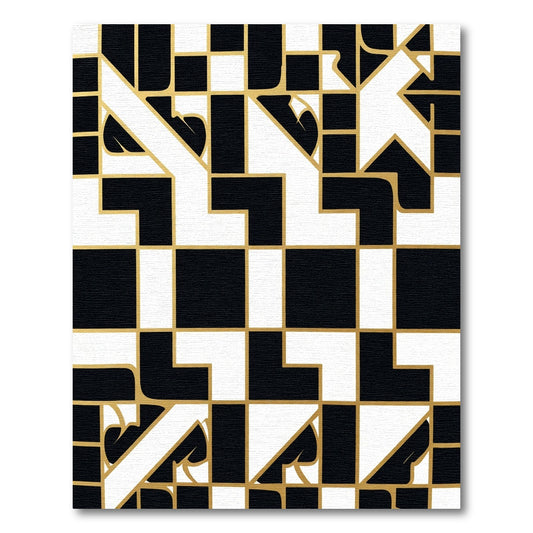 Bold Black White Gold Geometric Forms Rug