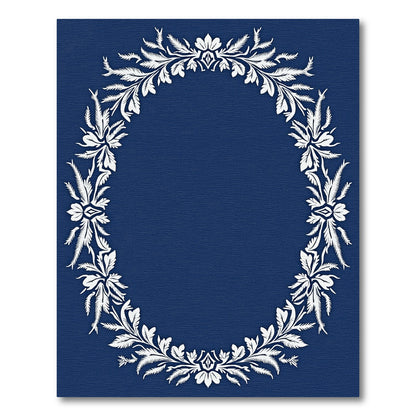 Classic White Floral Wreath Navy Rug