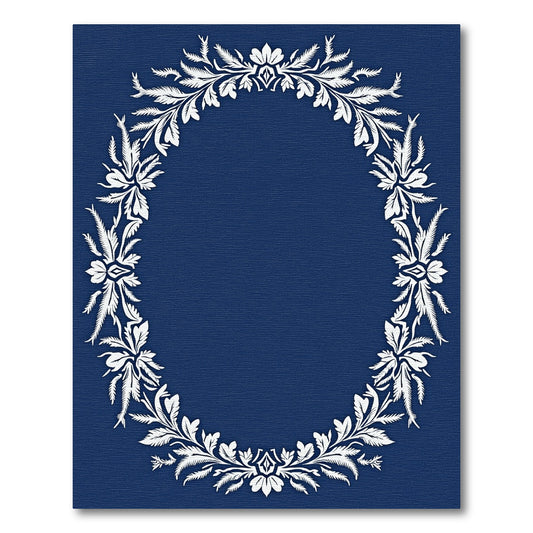 Classic White Floral Wreath Navy Rug