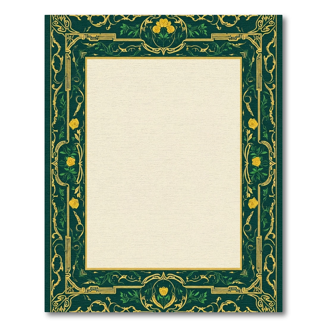 Emerald Gold Yellow Rose Border Rug