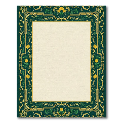 Emerald Gold Yellow Rose Border Rug