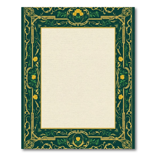 Emerald Gold Yellow Rose Border Rug