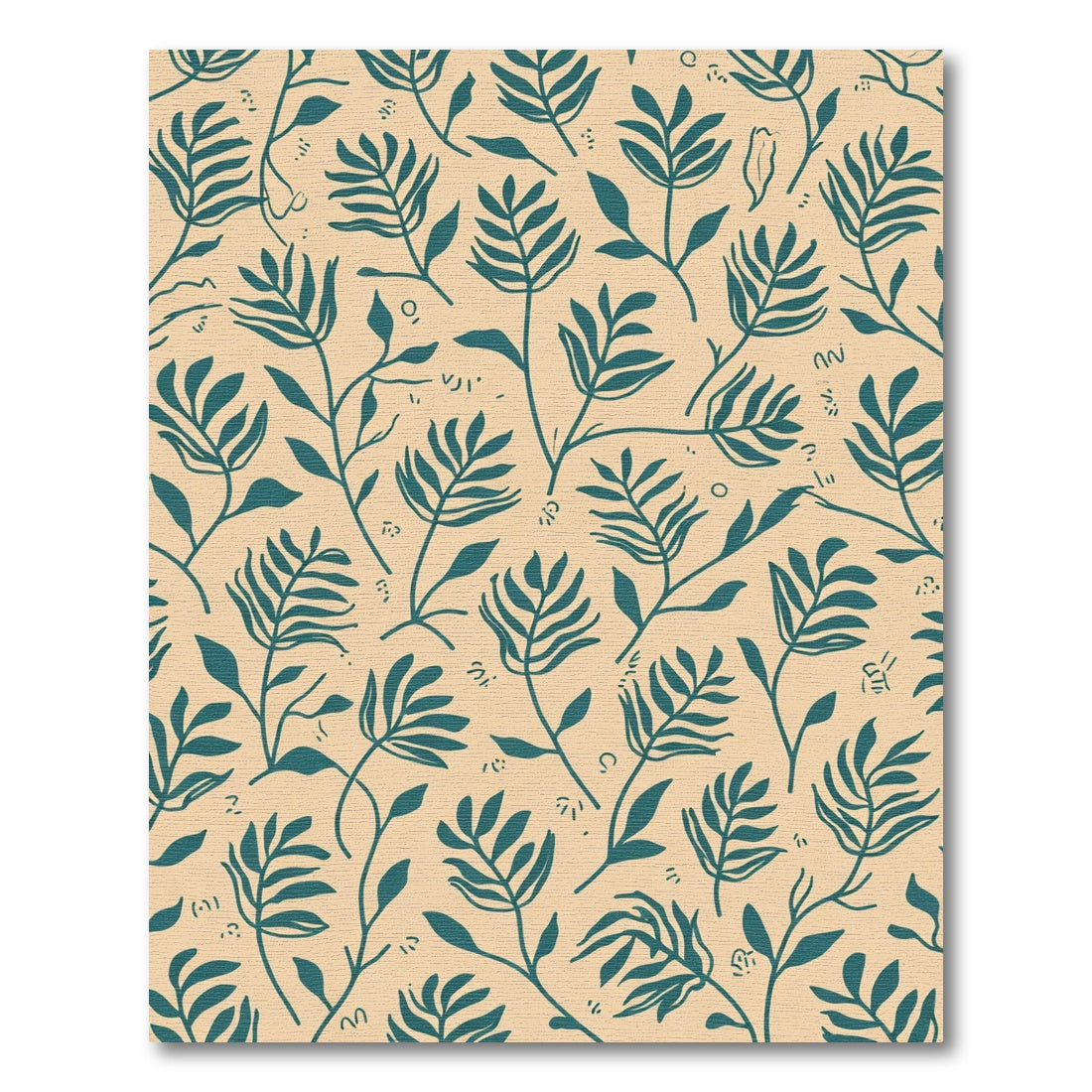Teal Leafy Branch Pattern on Beige Rug