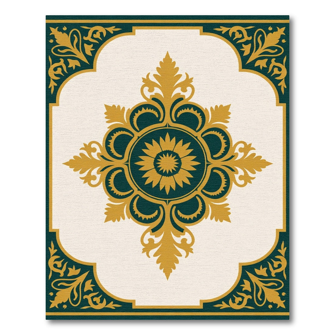 Ornate Teal Gold Medallion Floral Rug