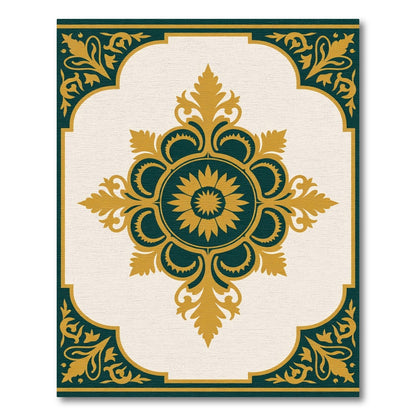 Ornate Teal Gold Medallion Floral Rug