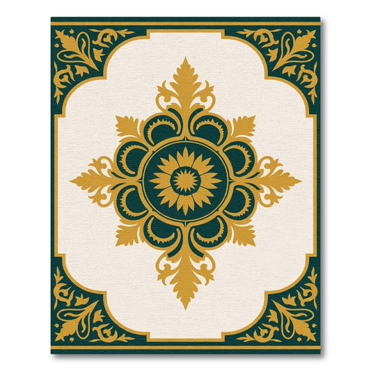 Ornate Teal Gold Medallion Floral Rug