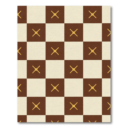 Brown Cream Checkerboard X Rug