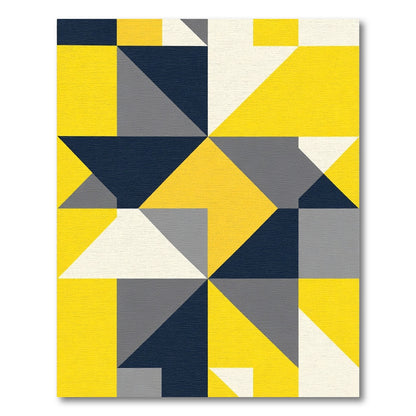 Yellow Navy Gray Geometric Squares Rug