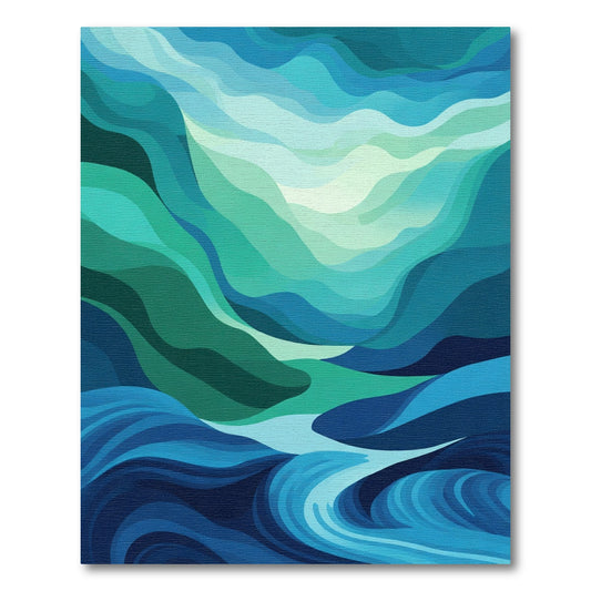 Oceanic Cool Tone Layered Waves Rug