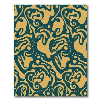 Golden Swirl Teal Abstract Rug