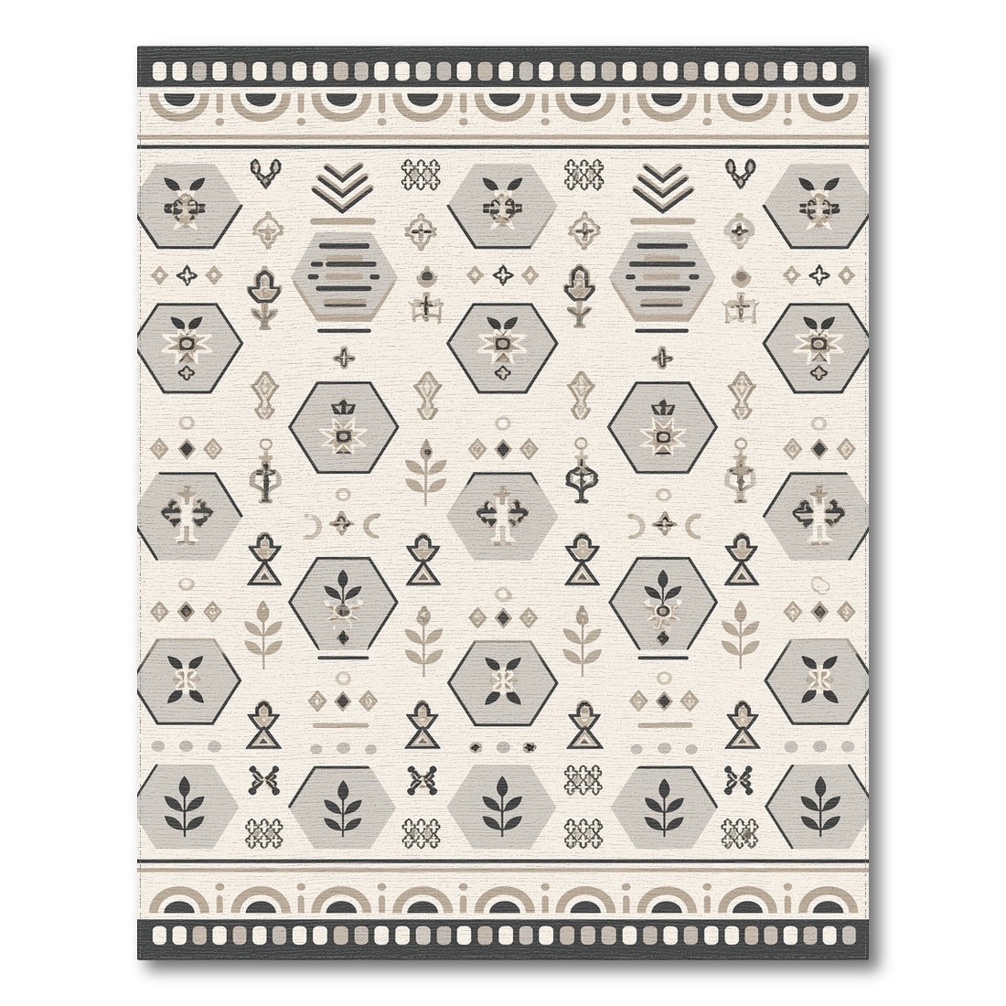 Beige Geometric Hexagon Washable Area Rug