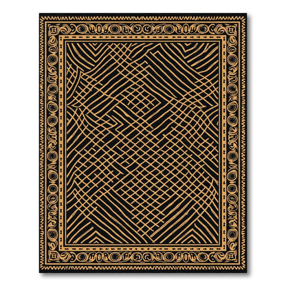 Abstract Golden Grid Border Rug