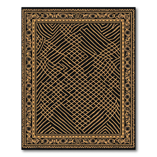 Abstract Golden Grid Border Rug