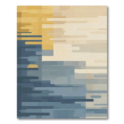 Abstract Gold Blue Geometric Horizon Rug