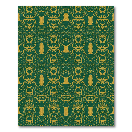 Intricate Emerald Gold Damask Rug