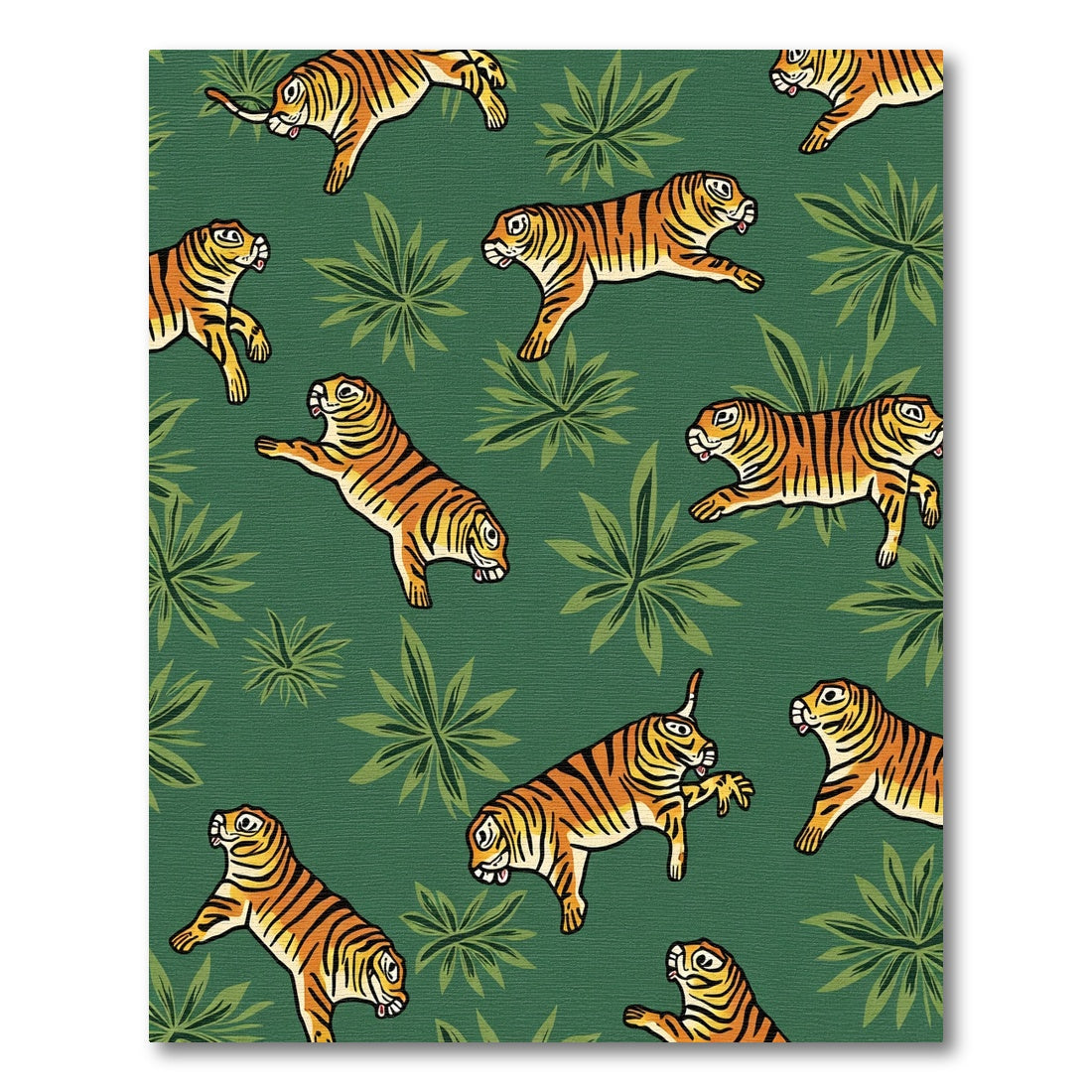 Jungle Orange Tigers Green Foliage Rug