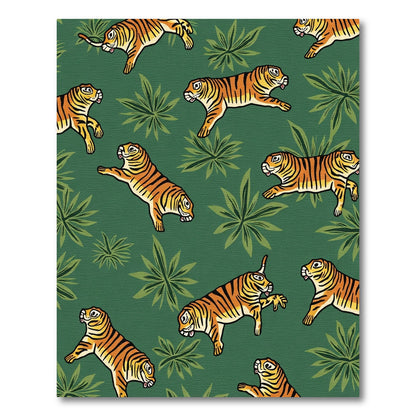 Jungle Orange Tigers Green Foliage Rug